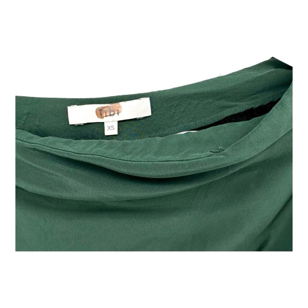 Tibi Dark Green Draped Neck Cap-Sleeve Blouse - Picture 4 of 12